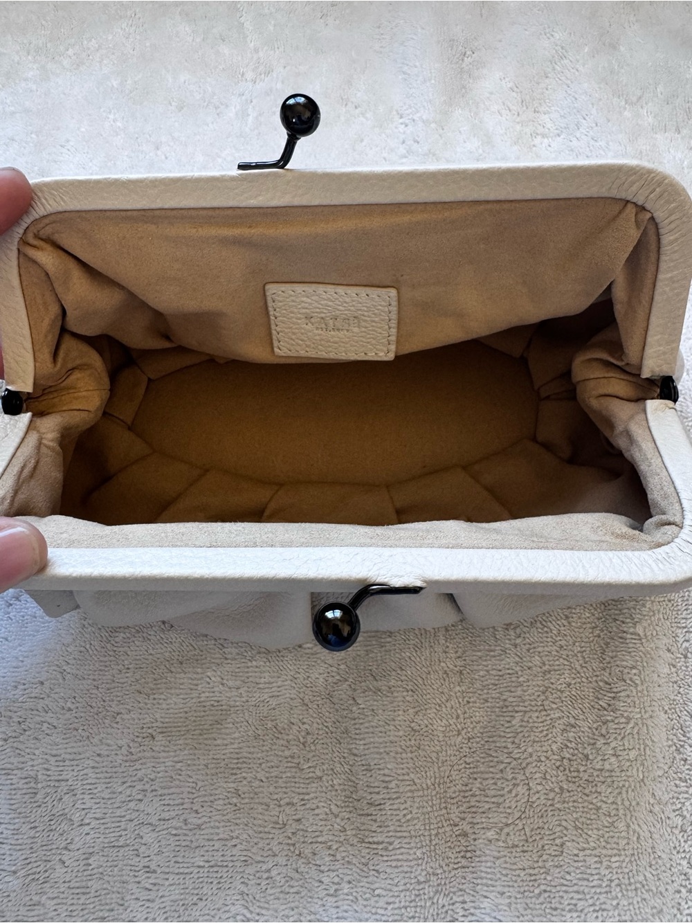 White Ruched Frame Clutch - Picture 7 of 9